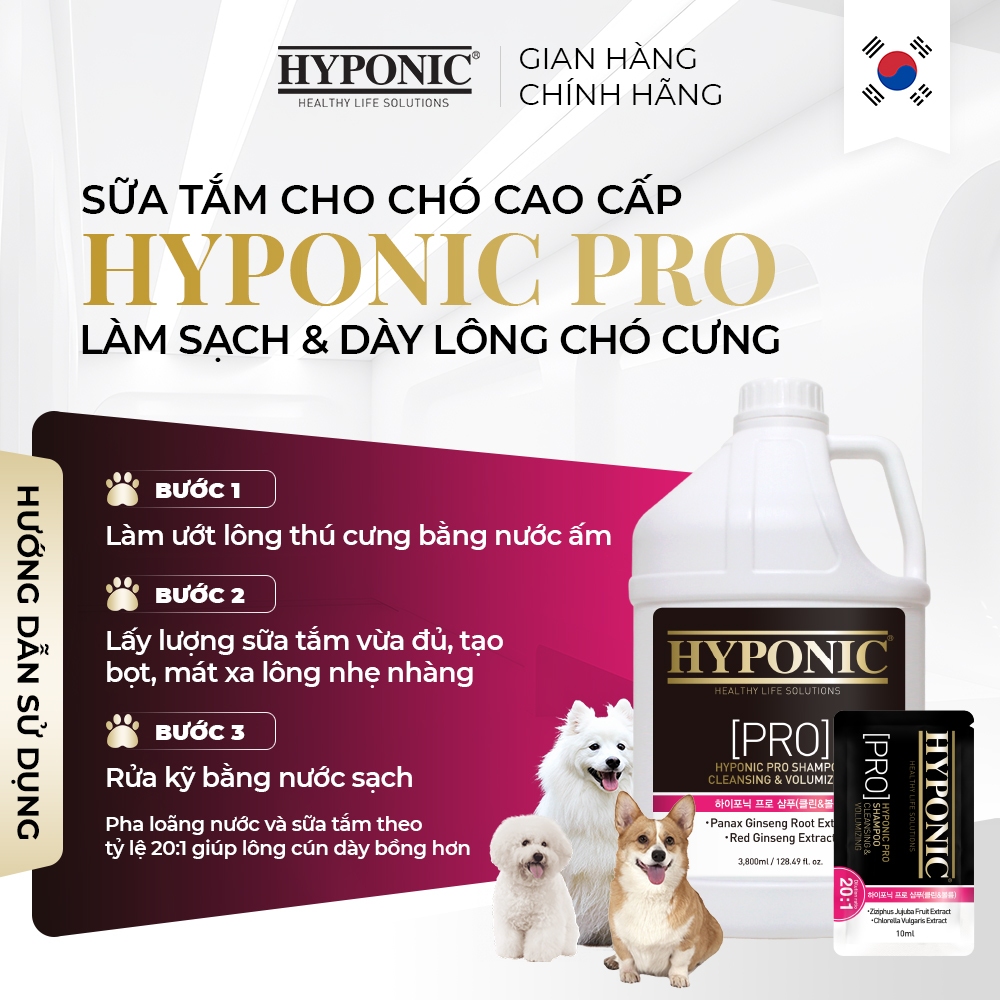 10ml - Sữa tắm cho chó cao cấp HYPONIC PRO, làm sạch & dày lông chó cưng