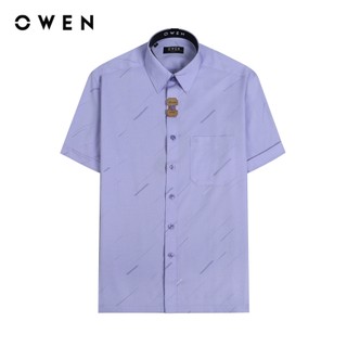 OWEN - Áo sơ mi ngắn tay Body Fit màu Tím chất liệu Bamboo - AB230207NT
