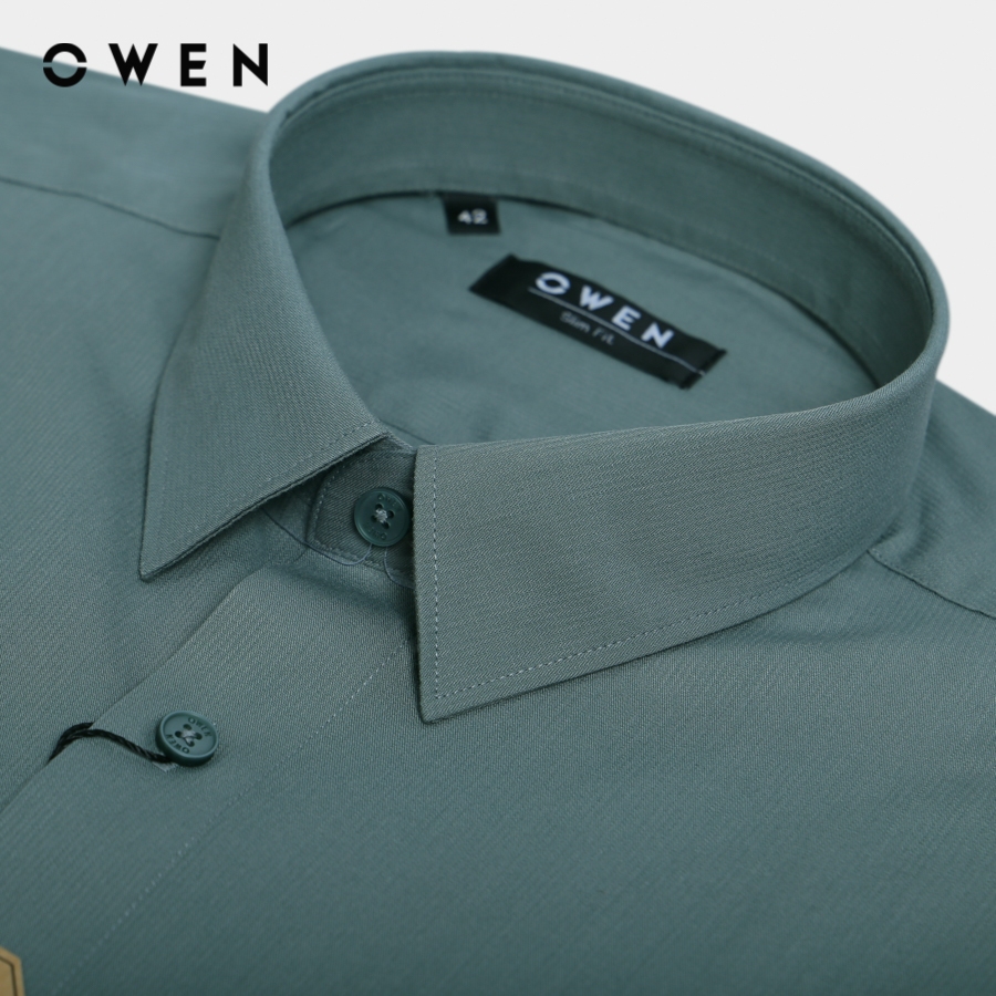 OWEN - Áo sơ mi dài tay Slim Fit  màu Xanh lá chất liệu Bamboo - AS230653D