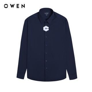Owen premium - áo sơ mi dài tay slim fit as230104d màu navy chất liệu nylon-spandex