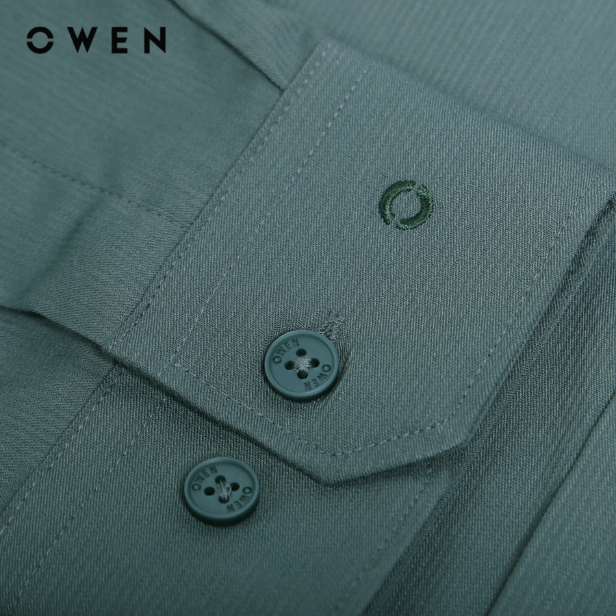 OWEN - Áo sơ mi dài tay Slim Fit  màu Xanh lá chất liệu Bamboo - AS230653D