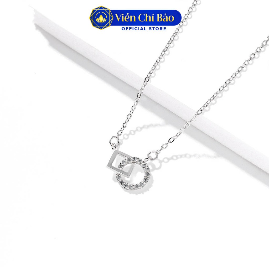 Dây chuyền bạc nữ mặt vuông tròn đính đá, vòng cổ nữ bạc 925 thời trang phụ kiện trang sức nữ Viễn Chí Bảo D400373