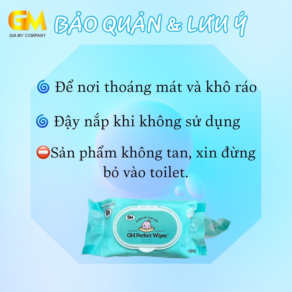 Gói nhỏ 100gr khăn ướt cao cấp GM dày dặn, mềm mại và an toàn cho bé yêu.