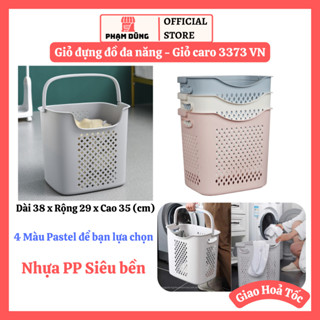 Giỏ đựng quần áo có quai xách , rổ nhựa đựng đồ giặt tiện lợi có tay cầm , giỏ caro cao Việt Nhật 3373