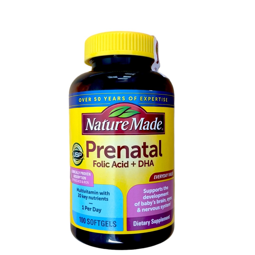 Vitamin tổng hợp nature made prenatal with folic acid and dha cho mẹ bầu 100 viên Healthy Care Extate Official Mall