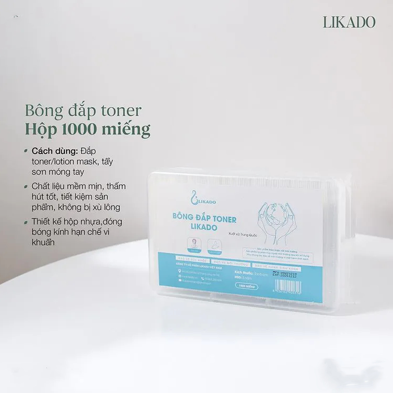 Hộp 1000 miếng Bông đắp toner lotion mask Likado cotton mềm