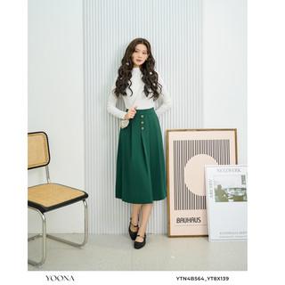 Chân váy dáng xoè thiết kế xếp ly chất đũi xước hàn YOONA - YT8X139