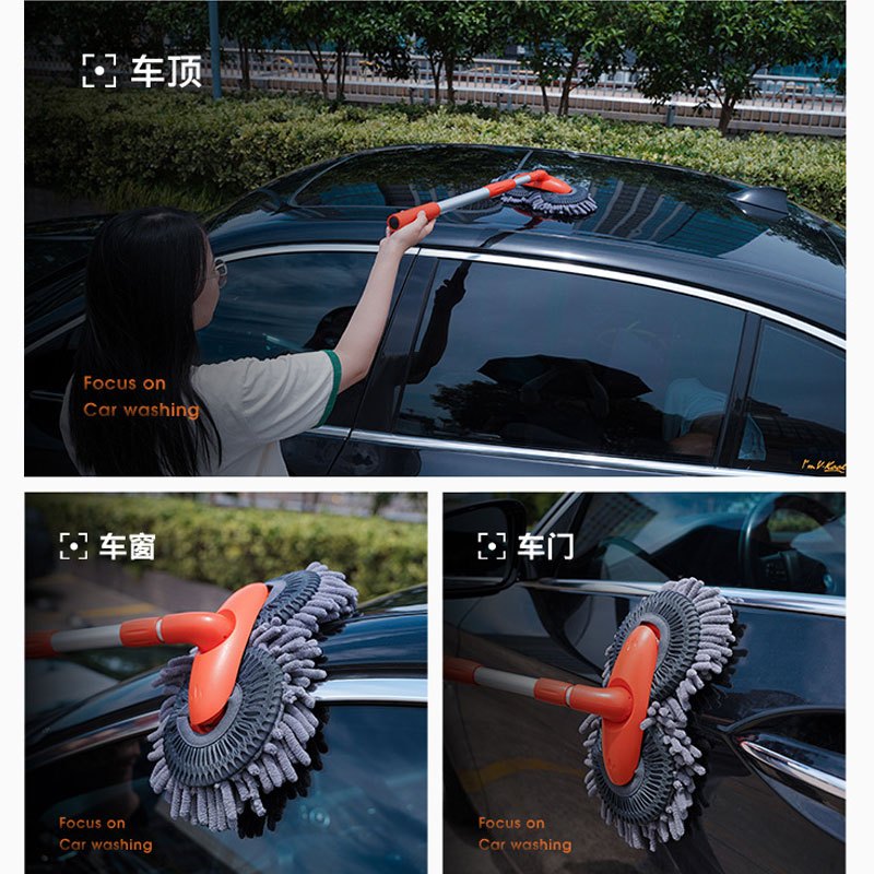 Chổi Rửa Xe Ô Tô Cán Dài VER 6 - Bàn Lau Xoay 360 Độ,Lông Mềm,Vệ Sinh Sạch Sẽ