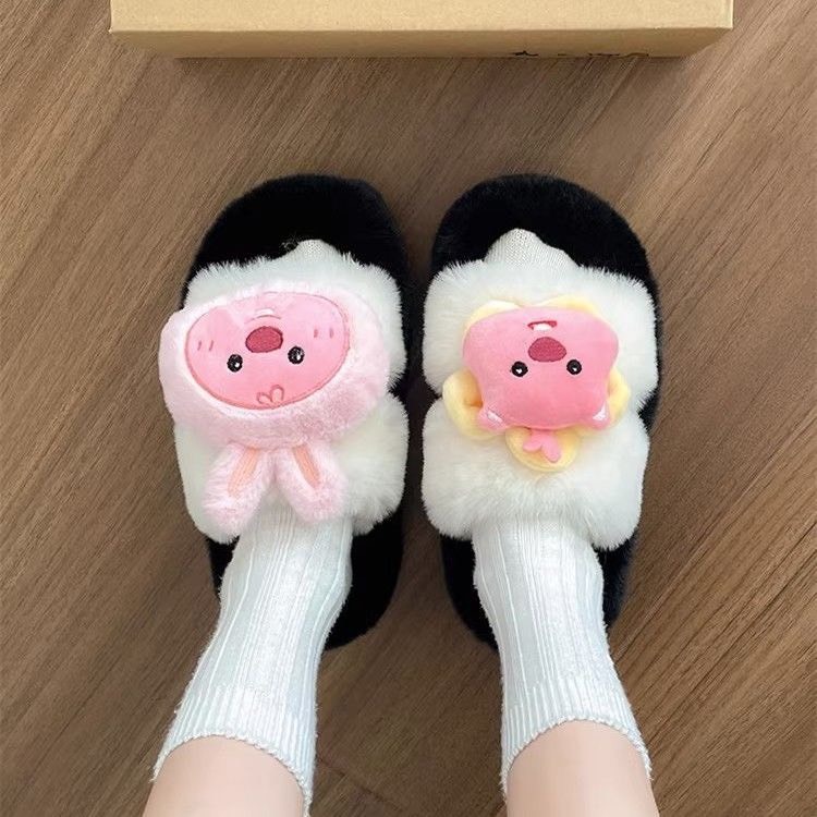 Dép bông Loopy lông xù đế dày dễ thương, dép đi trong nhà mùa đông cho bạn gái