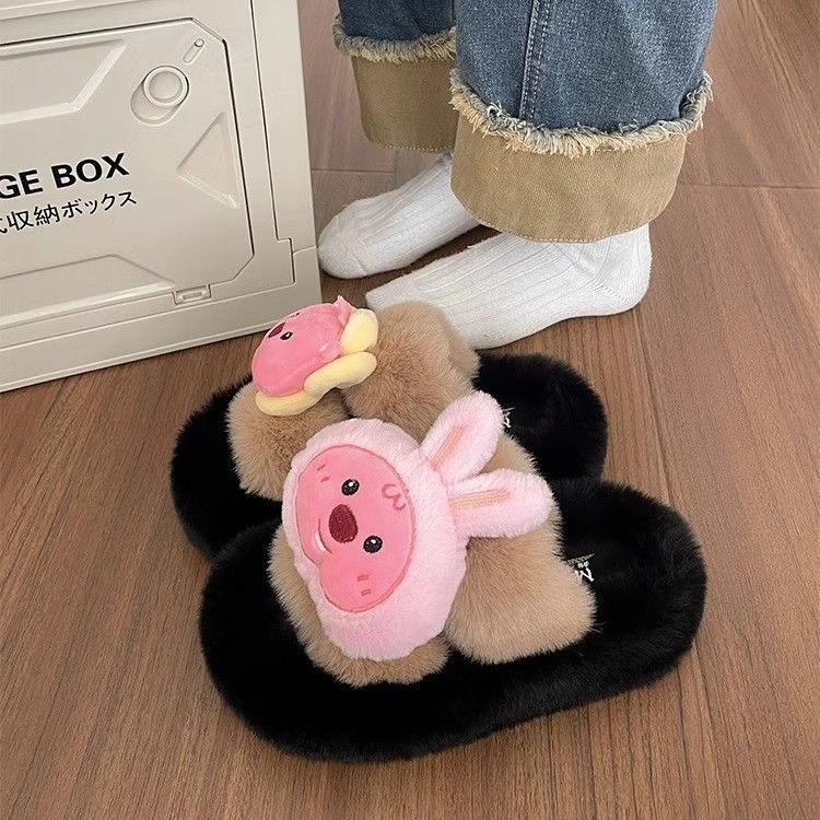 Dép bông Loopy lông xù đế dày dễ thương, dép đi trong nhà mùa đông cho bạn gái