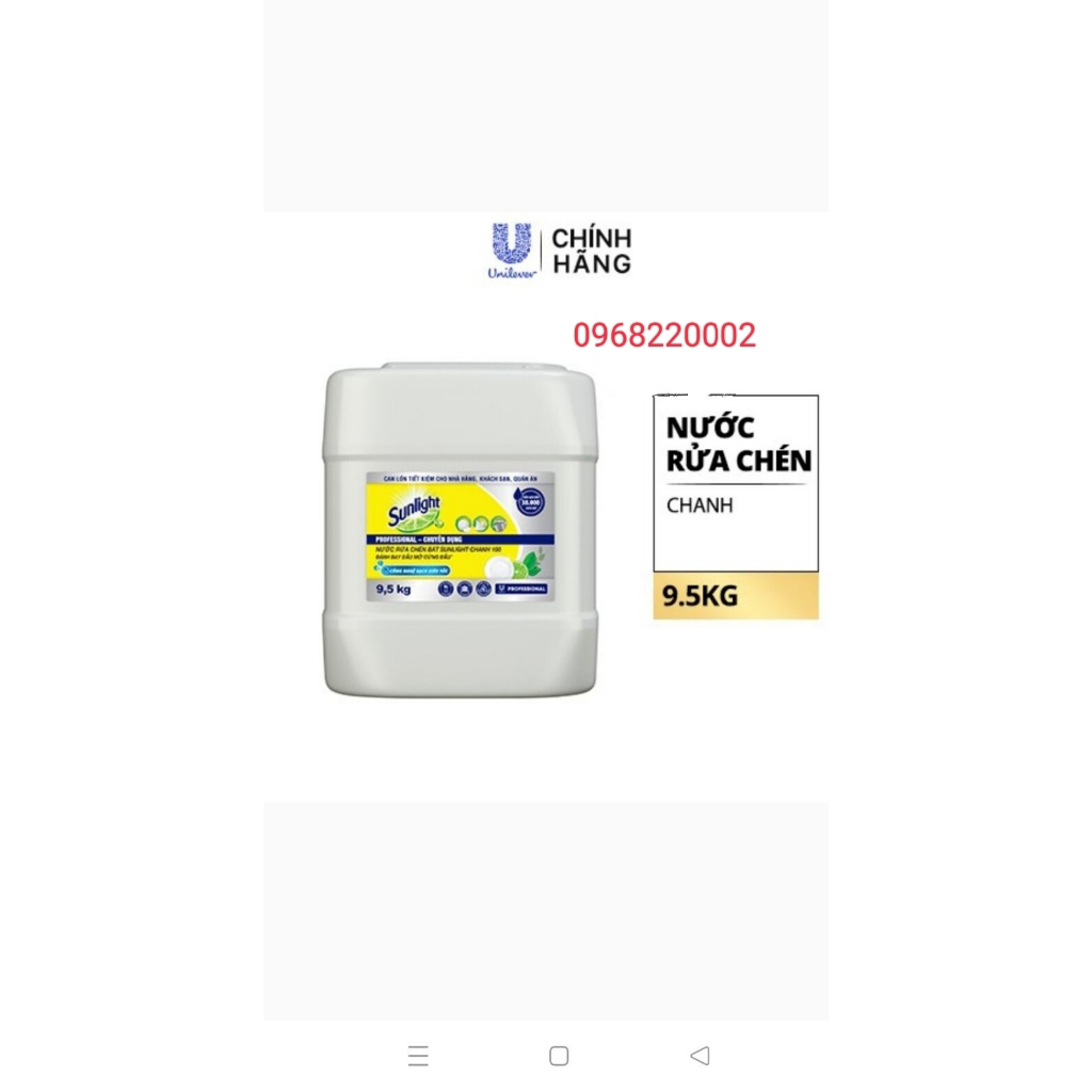 Nước rửa chén sunlight 9,5kg