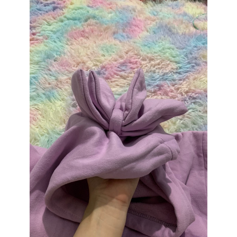 Áo hoddie dáng rộng lót nỉ mũ nơ xinh