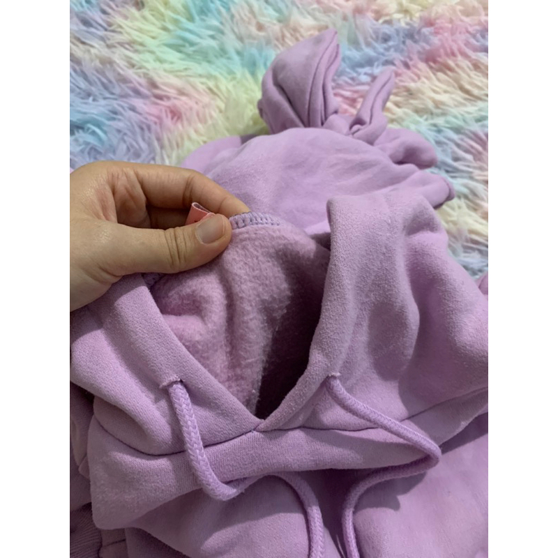 Áo hoddie dáng rộng lót nỉ mũ nơ xinh