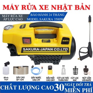 Máy rửa xe Sakura 3500W - Lõi đồng 100% - Máy rửa xe mini bảo hành 24 tháng - Máy xịt rửa gia đình tặng bình bọt tuyết