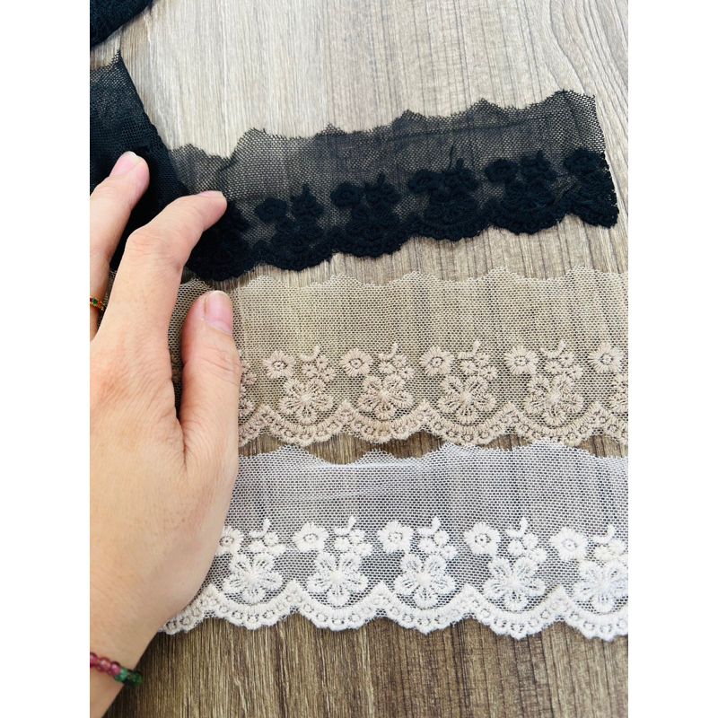 13,5m ren lưới thêu hoa bản 5cm màu vintage