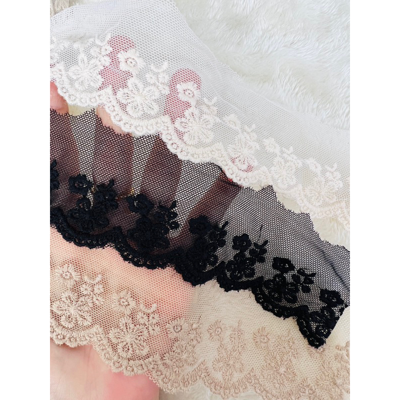 13,5m ren lưới thêu hoa bản 5cm màu vintage