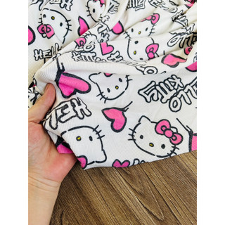 Vải thun tăm hình Hello Kitty nền trắng