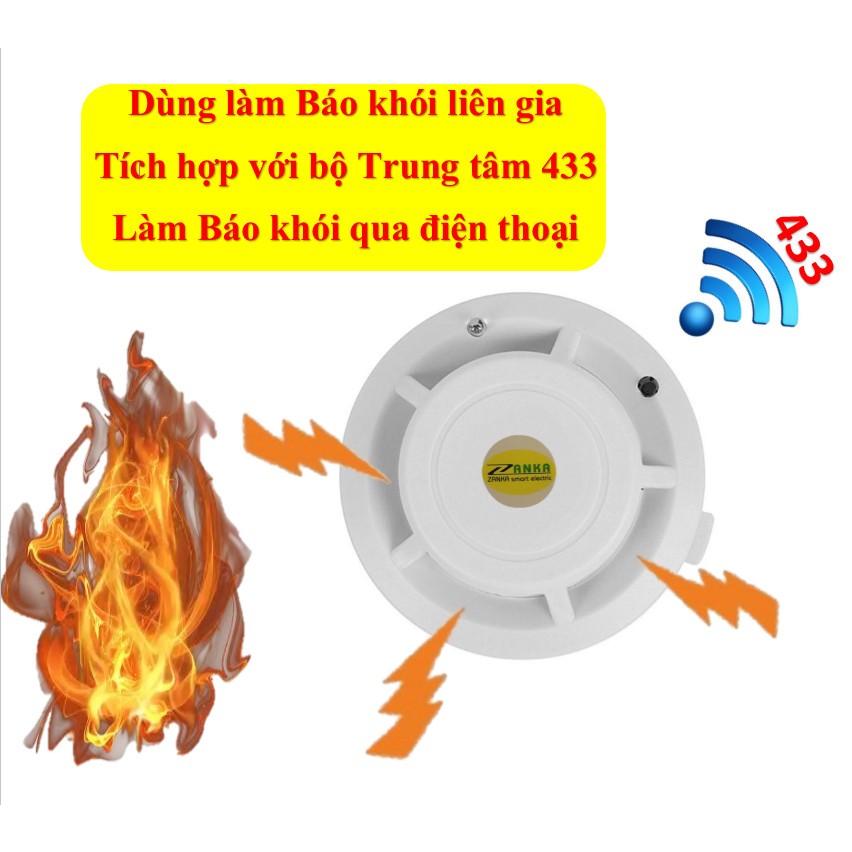 Hệ thống báo khói không dây báo động qua điện thoại Kèm 6 Máy báo khói