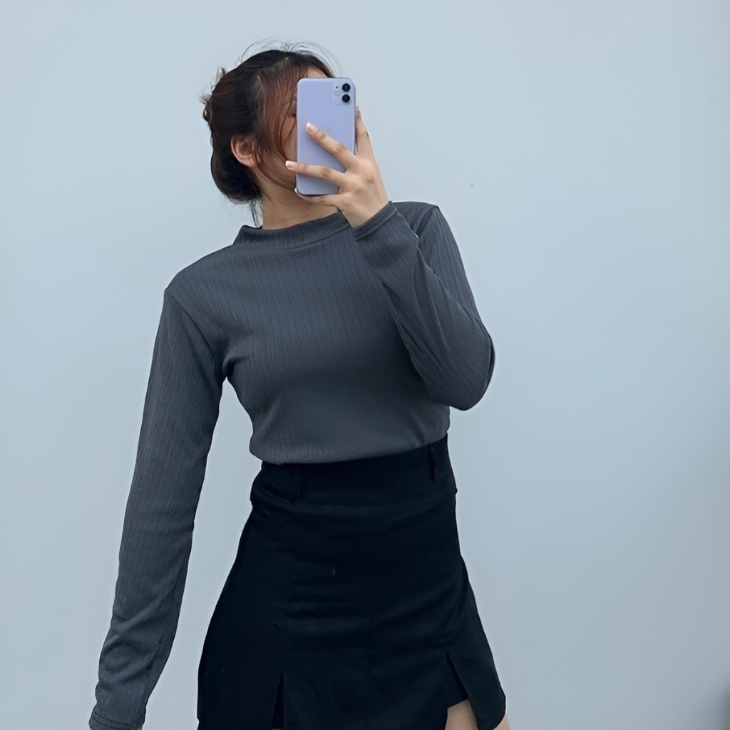 Áo thun tay dài nữ cổ tròn dáng ôm vừa màu trơn - Áo thun giữ nhiệt dài tay 05