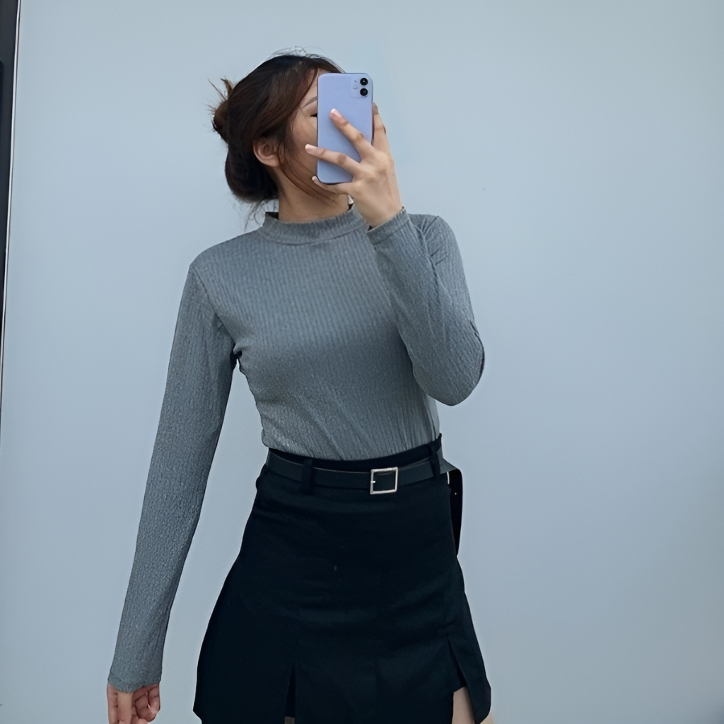 Áo thun tay dài nữ cổ tròn dáng ôm vừa màu trơn - Áo thun giữ nhiệt dài tay 05