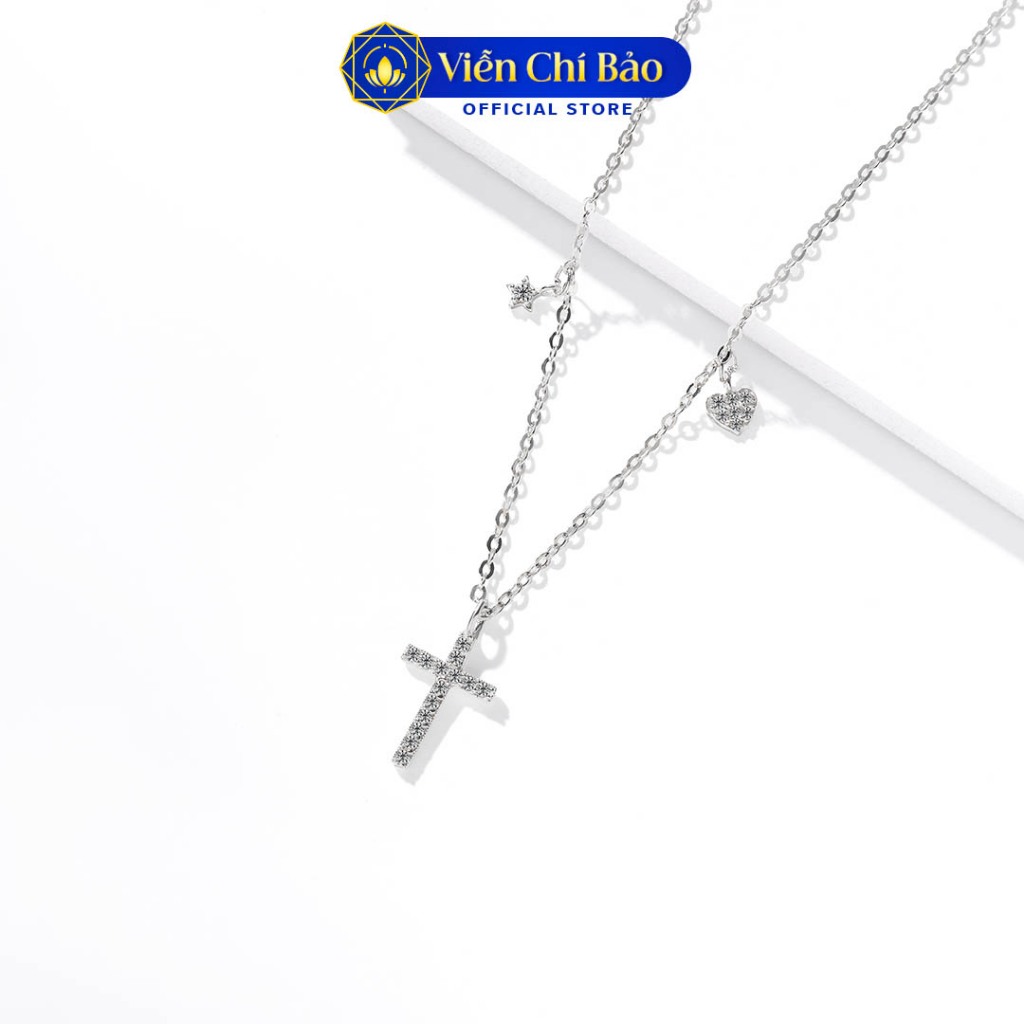 Dây chuyền bạc nữ mặt hình chữ thập đính đá chất liệu bạc 925 thời trang phụ kiện trang sức nữ Viễn Chí Bảo D400487