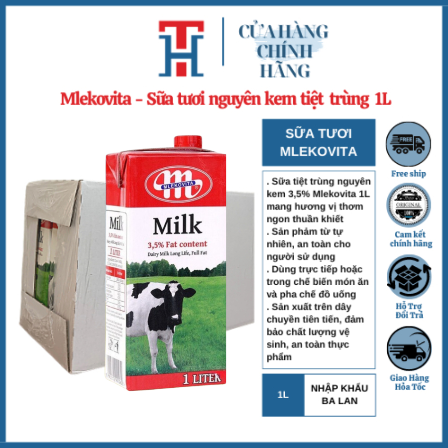 Thùng 12 Hộp Sữa Tươi Nguyên Kem Mlekovita 1L