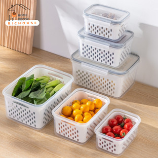 Hộp đựng thực phẩm tủ lạnh 2 lớp cao cấp kèm rổ lưới thoát nước giữ độ tươi