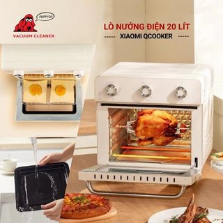 Lò nướng điện 20 lít Xiaomi Qcooker KQK01 núm vặn cơ học công suất 1400w, Lò nướng bánh đa năng, quay gà cả con