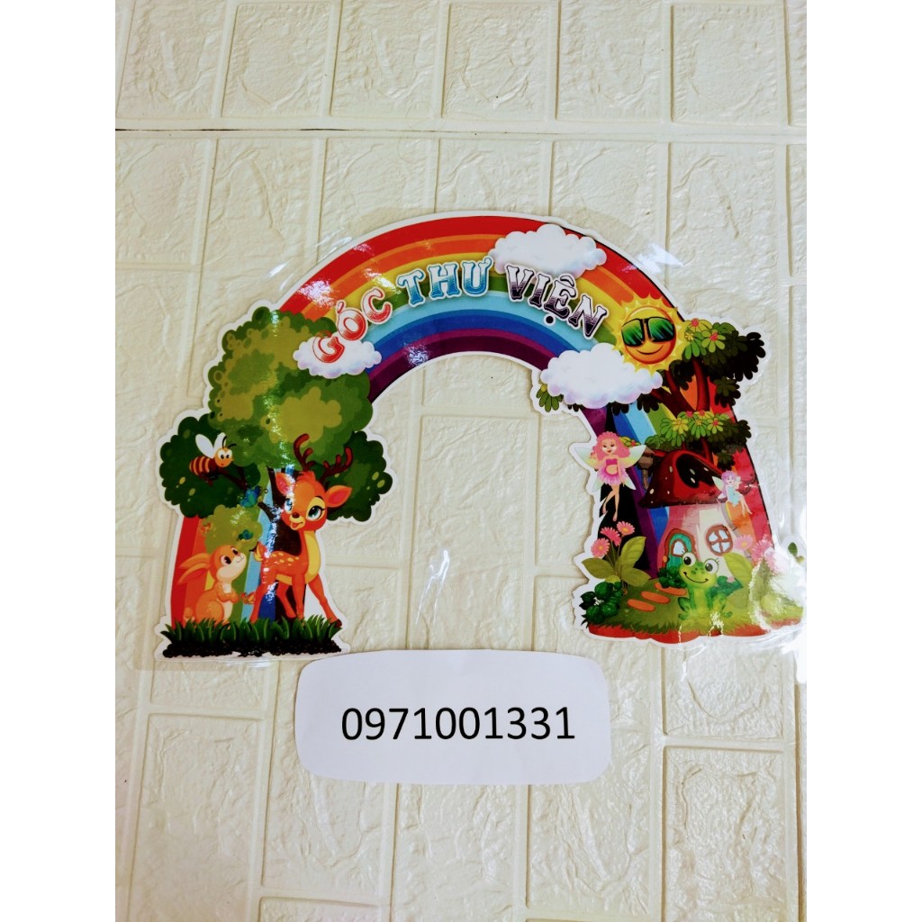 Góc thư viện , Góc học tập , Tắt đèn quạt..... ép plastick sẵn băng dính dán tường