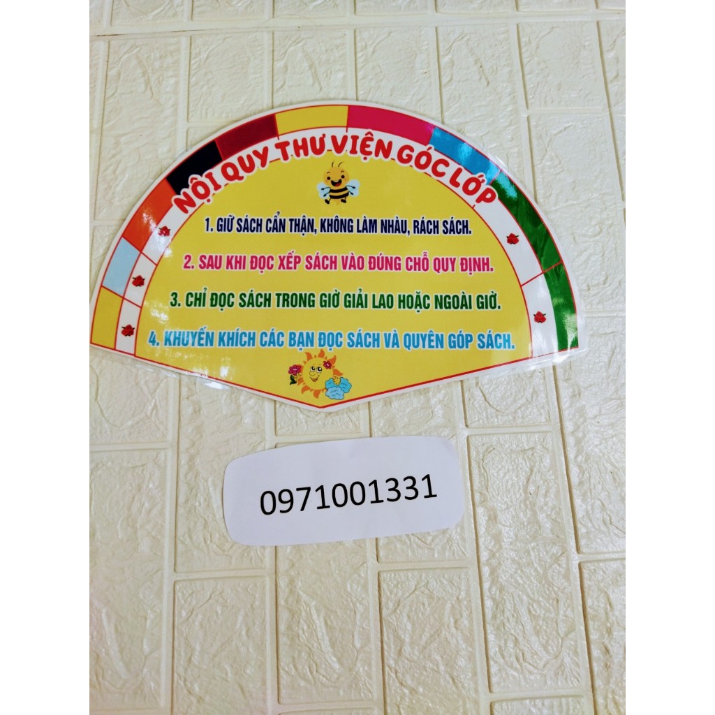 Góc thư viện , Góc học tập , Tắt đèn quạt..... ép plastick sẵn băng dính dán tường