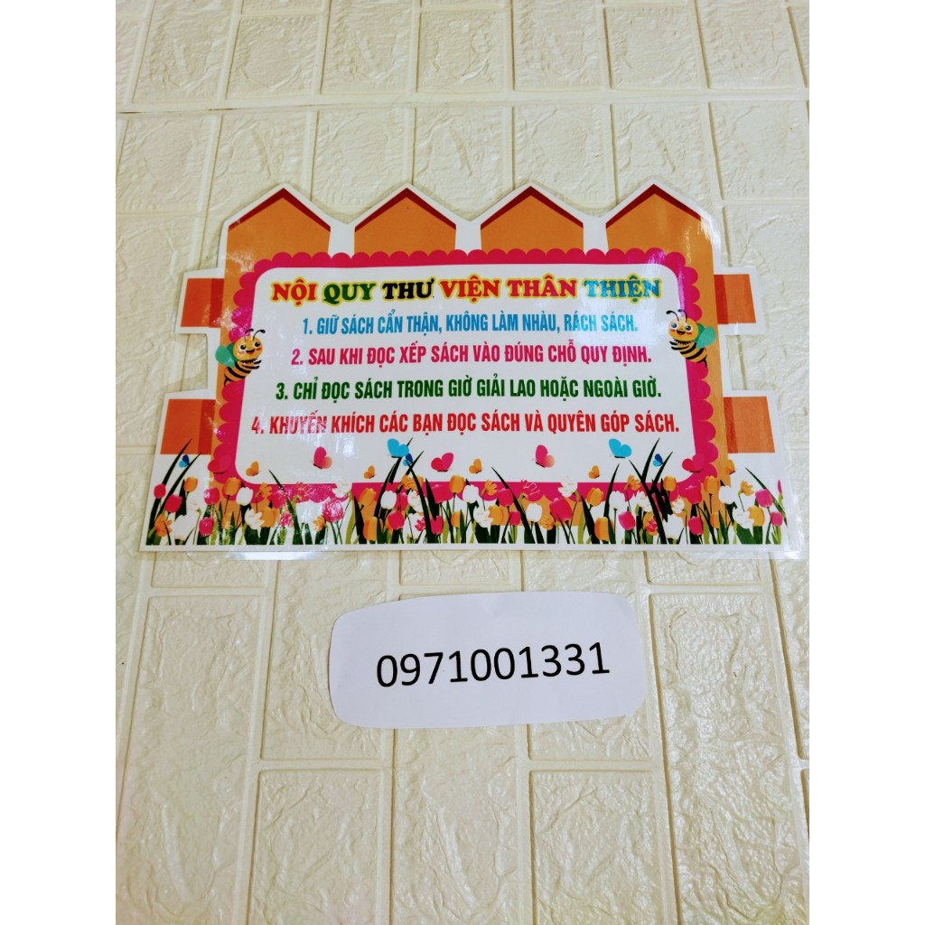 Góc thư viện , Góc học tập , Tắt đèn quạt..... ép plastick sẵn băng dính dán tường