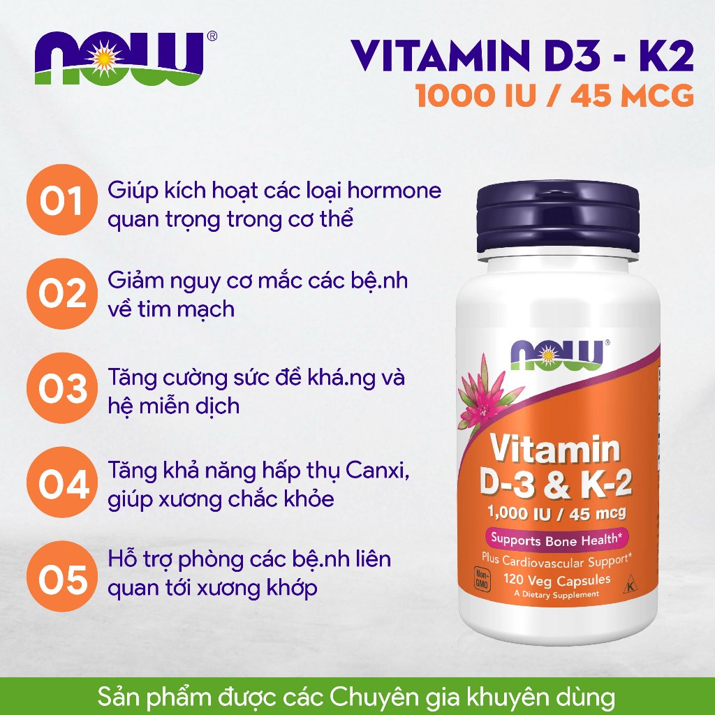Viên uống hỗ trợ cho xương chắc khỏe Now vitamin D3