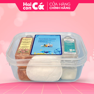 Set du lịch LXSoft (Bông tẩy trang + Nước khoáng tẩy trang + Sữa tắm + Dầu gội) Minisize