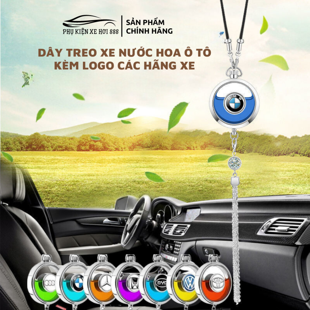 Khánh Treo Xe Logo Hãng Tặng Kèm Tinh Dầu Thơm, Khánh Trang Trí Xe Hơi Sang Trọng, Dây Treo Gương Chiếu Hậu Ô Tô