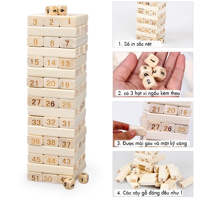 Bộ Chơi Rút Gỗ 54 Thanh Rèn Luyện Khả Năng Khéo Léo Thư Giãn Tinh Thần Cho Bé PNQ Store