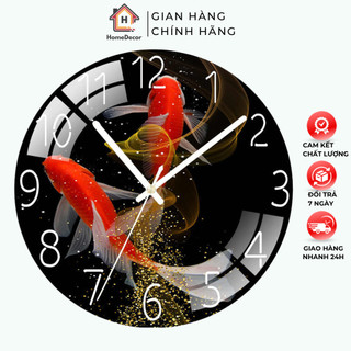 Đồng hồ treo tường kim trôi tráng gương 5d cao cấp, đồng hồ treo tường cá koi đẹp