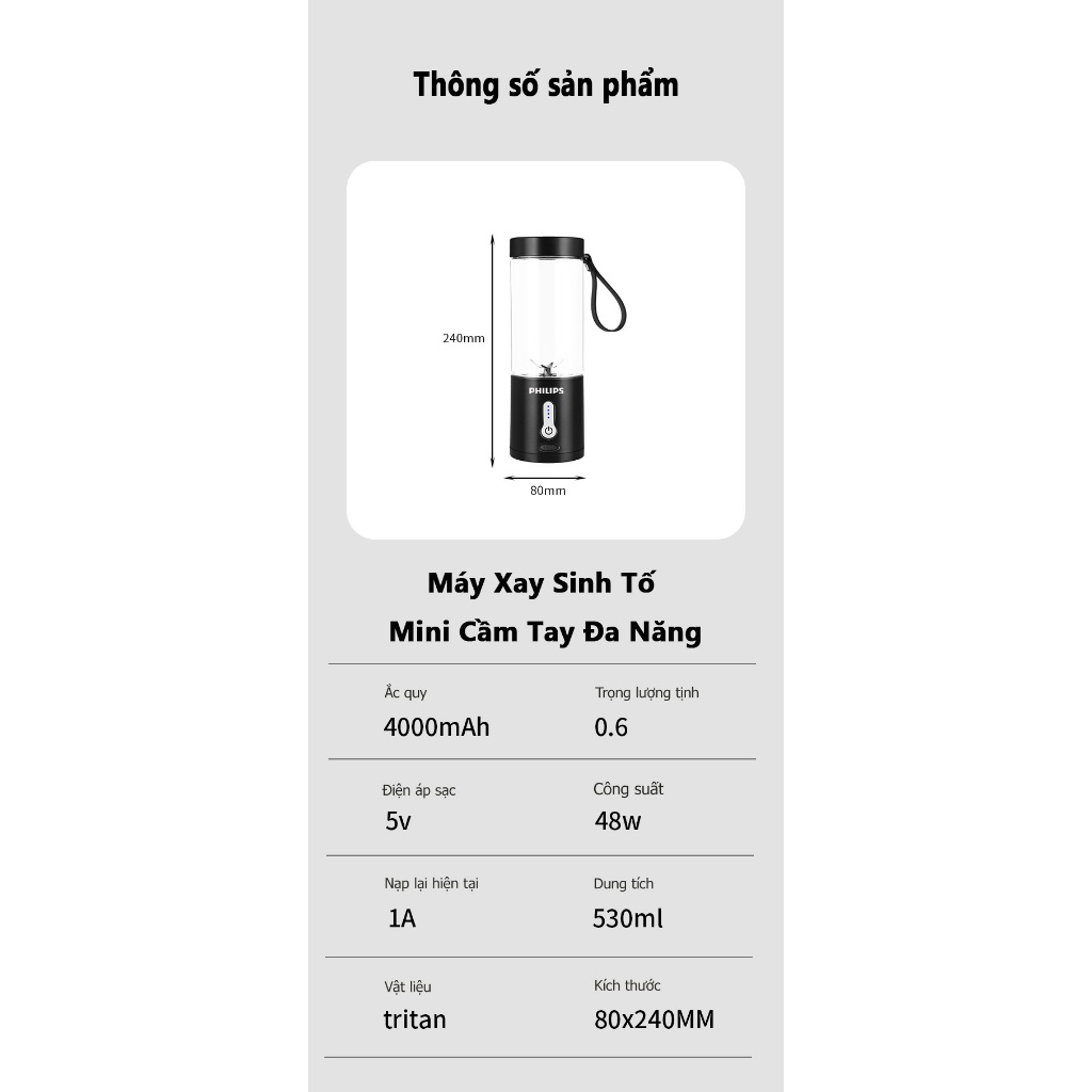 Máy Xay Sinh Tố Mini Cầm Tay Đa Năng - máy say sinh tố đa năng mini - 6 lưỡi - Dung Lượng Pin 4000Mah Công Suất 48W