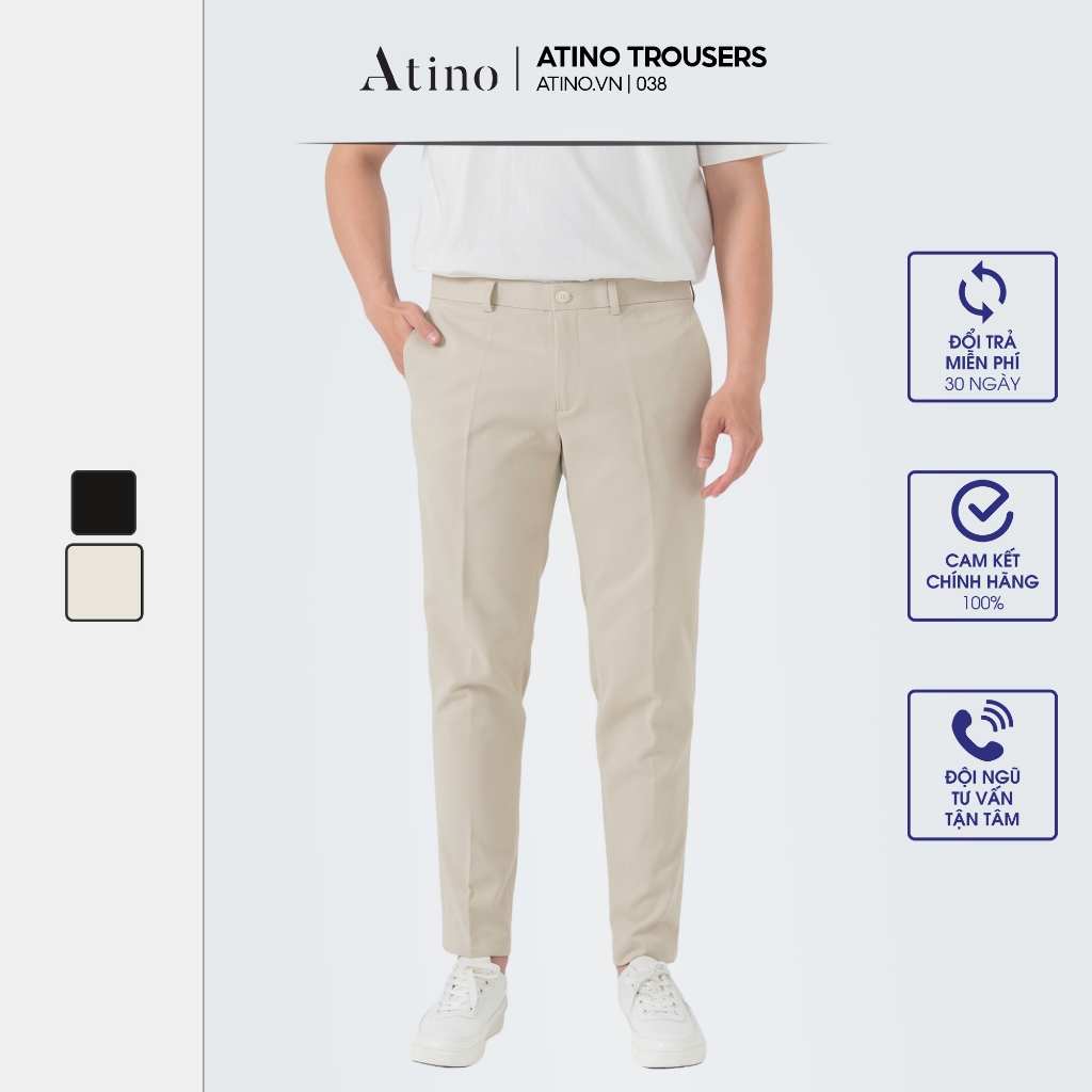 Quần Âu Nam Trơn ATINO Vải Polyester Co Giãn Pha Rayon Thông Thoáng Form Slim-Fit QA2.038