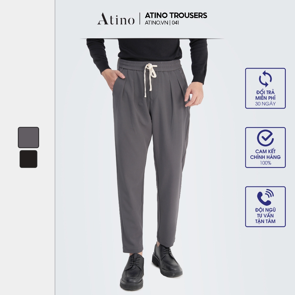 Quần Âu Nam Chun Trơn ATINO Vải Polyester Co Giãn Pha Rayon Thông Thoáng Form Regular QA2.041