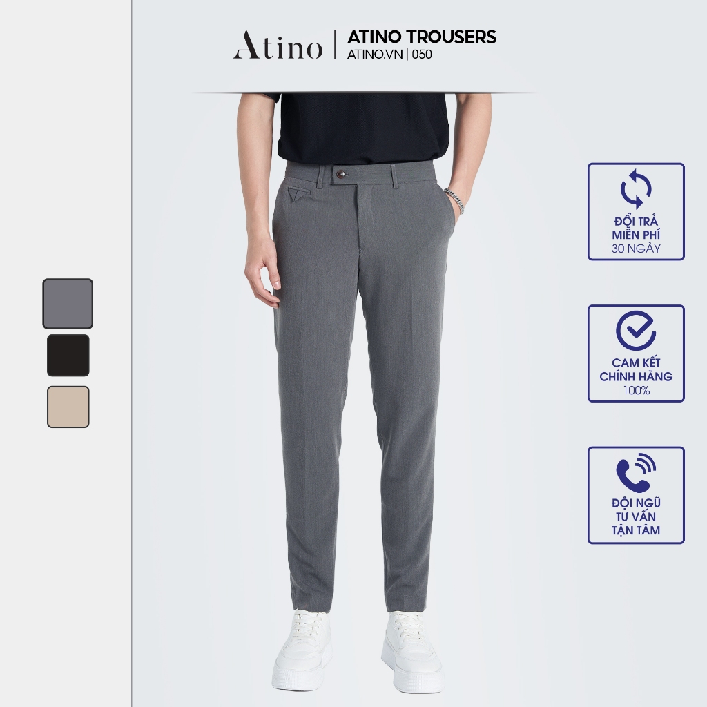 Quần Âu Nam Trơn ATINO Vải Polyester Co Giãn Pha Rayon Thông Thoáng Form Regular QA3.050