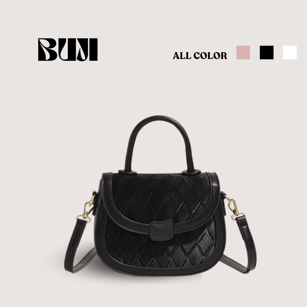 Túi xách tay đeo vai hình vuông cao cấp 3 màu hồng trắng đen  _ BUJI SHOP