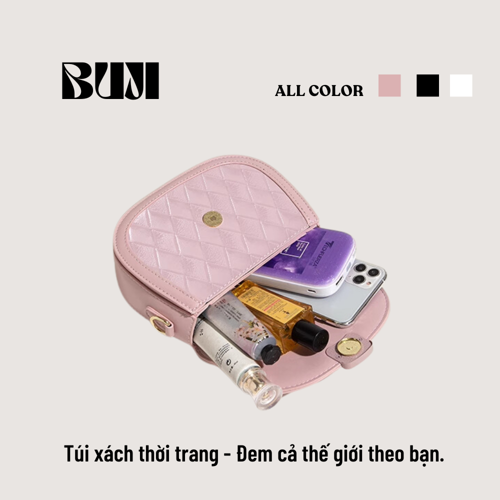 Túi xách tay đeo vai hình vuông cao cấp 3 màu hồng trắng đen  _ BUJI SHOP