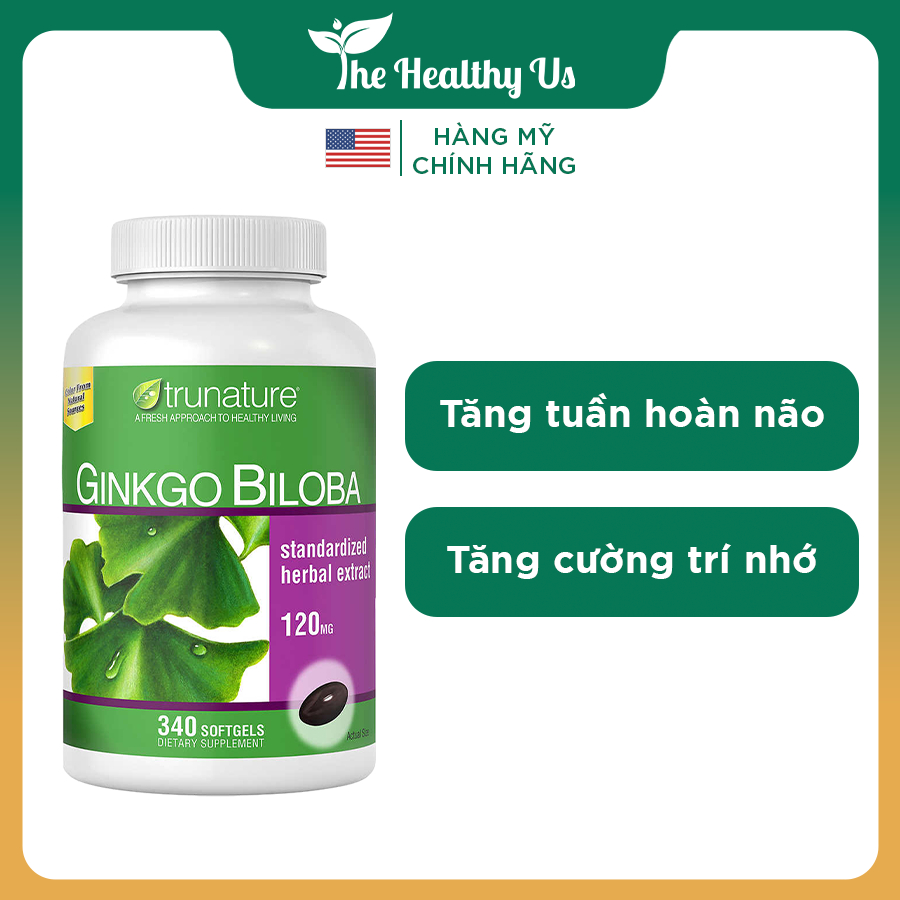 Viên Uống Hỗ Trợ Tuần Hoàn Não Và Trí Nhớ Ginkgo Biloba Trunature 120mg - Mỹ (340 Viên) - Tăng Trí Nhớ, Ngừa Tai Biến