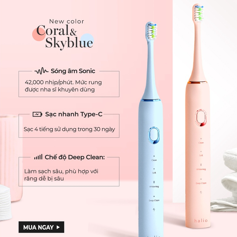HB Gift_Bàn Chải Điện Halio Sonic SmartClean Electronic Toothbrush Coral