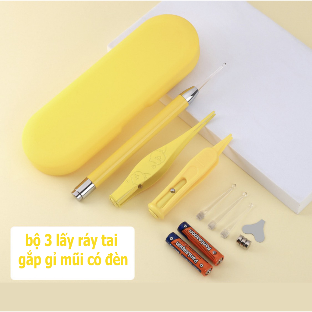 Bộ lấy ráy tai có đèn cho bé, bộ 3 món vệ sinh tai mũi cho bé và gia đình
