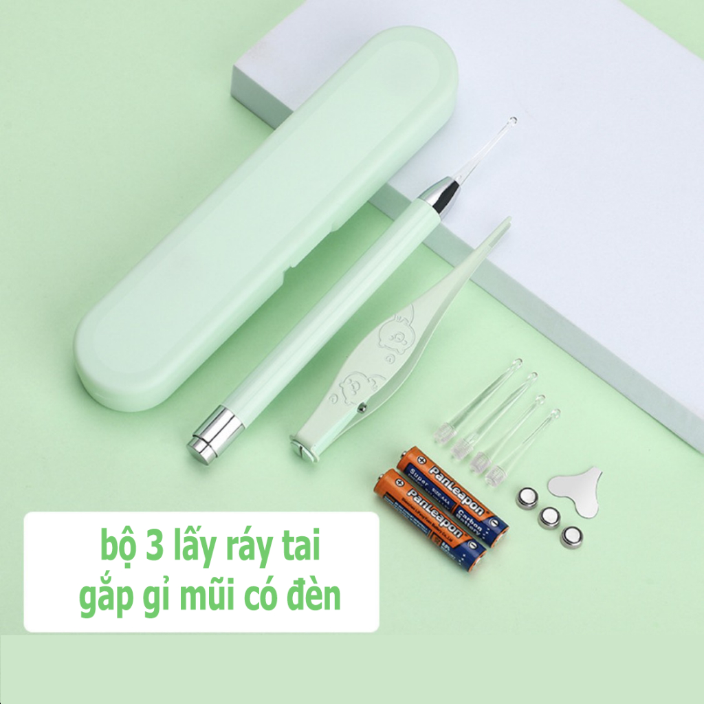 Bộ lấy ráy tai có đèn cho bé, bộ 3 món vệ sinh tai mũi cho bé và gia đình