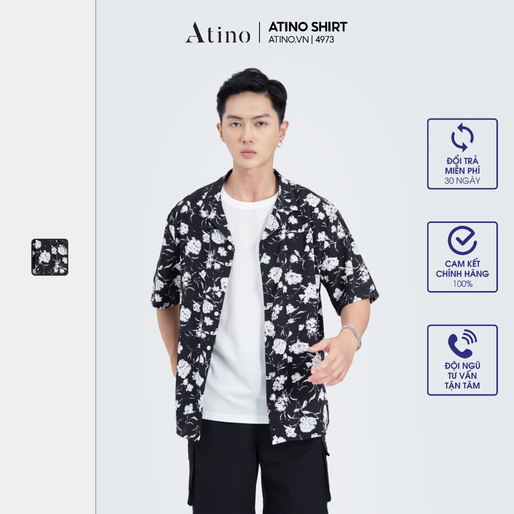 Áo sơ mi cộc tay Cuban Shirt Nam DAK ATINO vải lụa form regular SM1.4973
