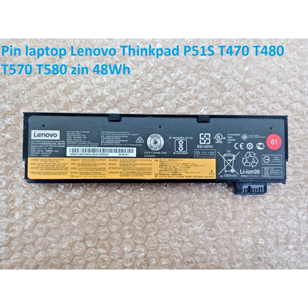 ⚡️ Pin laptop Lenovo Thinkpad P51S T470 T480 T570 T580 zin 48Wh 24W