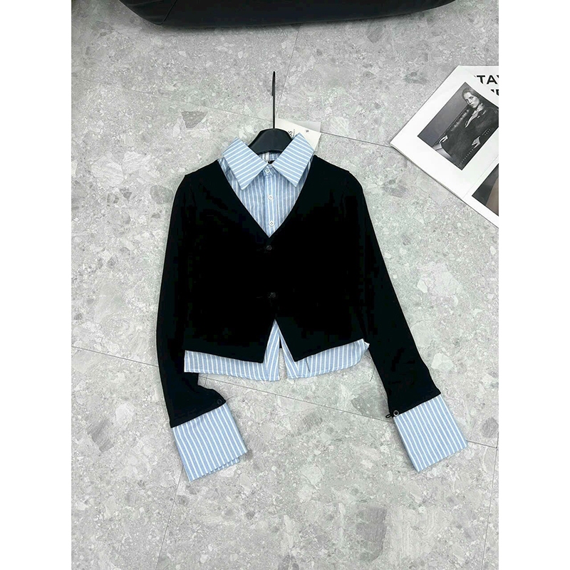 Áo Len Cadigan Crotop Phối Sơ Mi Kẻ Hàng Quảng Châu AP143 - Lolla Fashion