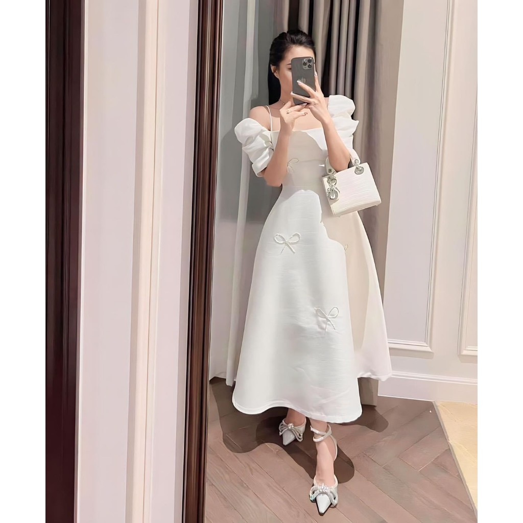 Váy tafta cổ vuông 2 dây bigsize  VSHIRT